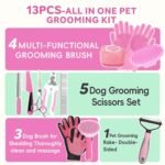 Dog Brush for Shedding 13pcs Bath Grooming Kit with Pet Nail Clipper and File - Dog Bath Brush Cat Grooming Supplies, Dematting Comb Bath Brush Shampoo Scrubber for Dogs and Cats - Image 2