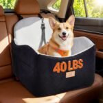 Dog Car Seat for Medium/Small Dogs, Dog Booster Car Seat, Pet Booster Seats Up to 40lbs with Waterproof Layer, 3 Storage Pockets and Safety Belt (Black/Grey)