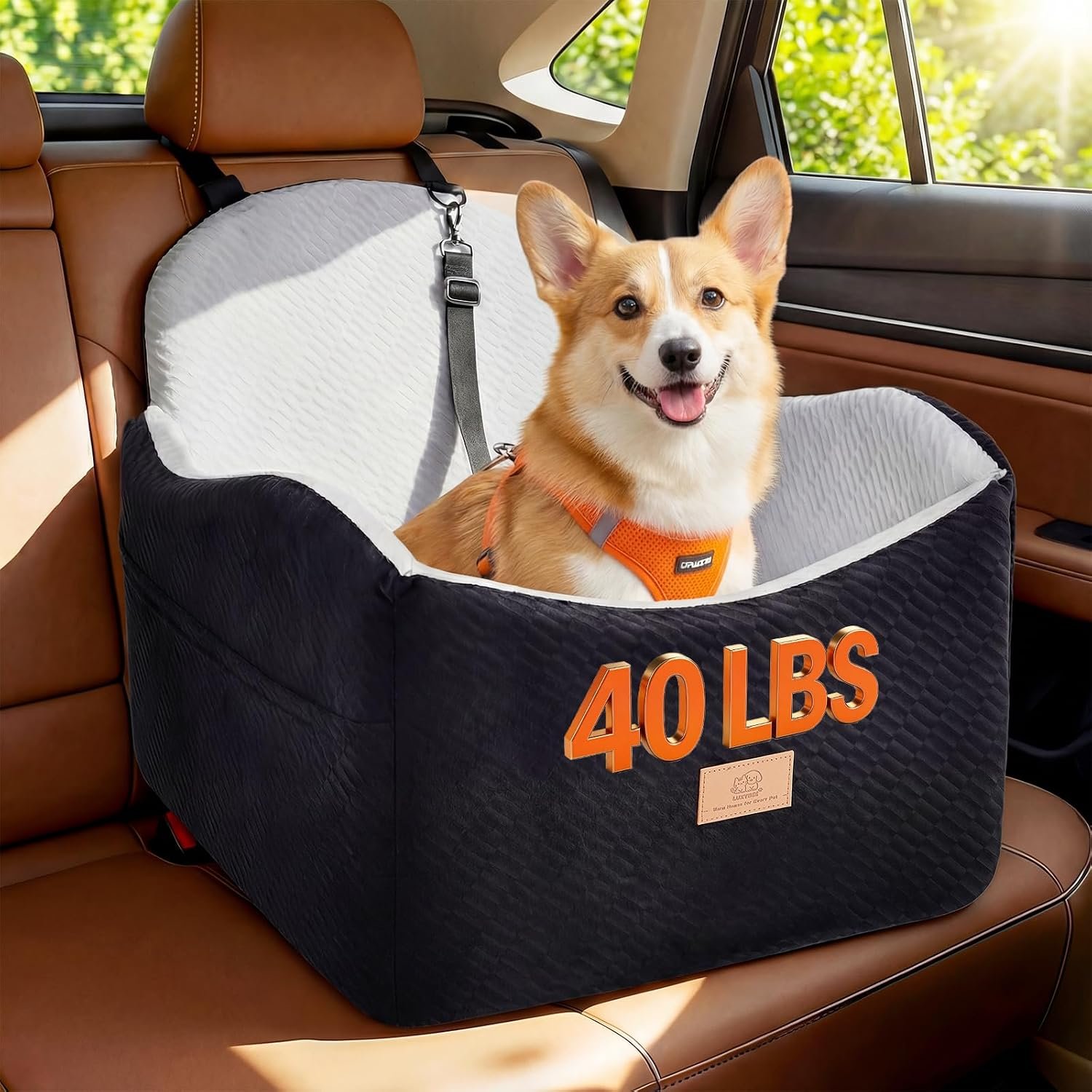 Dog Car Seat for Medium/Small Dogs, Dog Booster Car Seat, Pet Booster Seats Up to 40lbs with Waterproof Layer, 3 Storage Pockets and Safety Belt (Black/Grey) Dog Car Seat for Medium/Small Dogs, Dog Booster Car Seat, Pet Booster Seats Up to 40lbs with Waterproof Layer, 3 Storage Pockets and Safety Belt (Black/Grey)