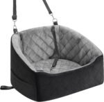Dog Car Seat for Small Dogs Up to 30 Lbs, Pet Travel Safety Bed for Puppy Cat, Fits in Front/Back Seat, Anti Slip Base, Fully Detachable Washable with 2 Safety Tether(Grey-Black)