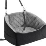 Dog Car Seat for Small Dogs Up to 30 Lbs, Pet Travel Safety Bed for Puppy Cat, Fits in Front/Back Seat, Anti Slip Base, Fully Detachable Washable with 2 Safety Tether(Grey-Black)