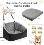 Dog Car Seat for Small Dogs Up to 30 Lbs, Pet Travel Safety Bed for Puppy Cat, Fits in Front/Back Seat, Anti Slip Base, Fully Detachable Washable with 2 Safety Tether(Grey-Black) - Image 2