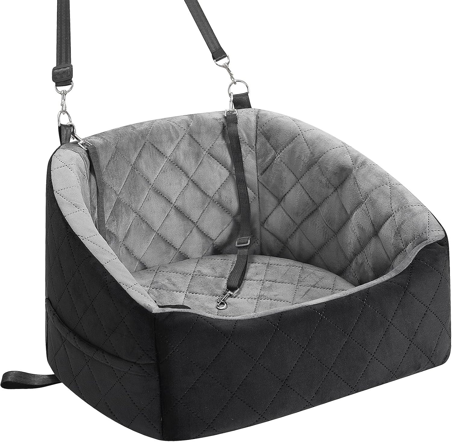 Dog Car Seat for Small Dogs Up to 30 Lbs, Pet Travel Safety Bed for Puppy Cat, Fits in Front/Back Seat, Anti Slip Base, Fully Detachable Washable with 2 Safety Tether(Grey-Black) Dog Car Seat for Small Dogs Up to 30 Lbs, Pet Travel Safety Bed for Puppy Cat, Fits in Front/Back Seat, Anti Slip Base, Fully Detachable Washable with 2 Safety Tether(Grey-Black)