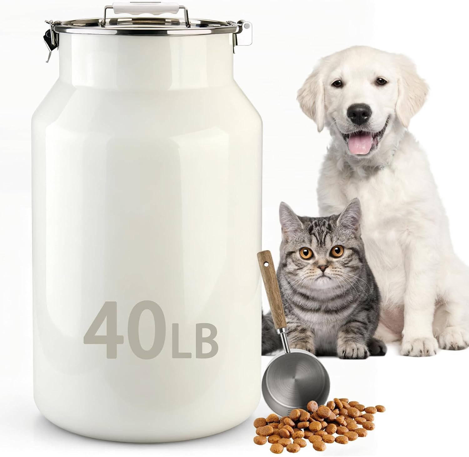 Dog-Cat Food Storage Container 40 lb, Large Stainless Steel Bin Dog-Cat Food Storage Container 40 lb, Large Stainless Steel Bin