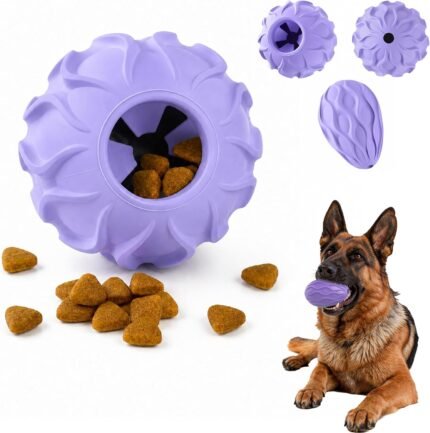 Dog Chew Toy for Aggressive Chewers, Interactive Treat Dispensing Toy for Large & Medium Dogs, Durable Natural Rubber Enrichment Toy for Boredom Relief & Mental Stimulation, Purple