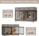 Dog Crate Furniture 47" Wooden Dog Kennels for Dogs Indoor with a Removable Divider for Large/Medium/Small Dogs, 2 Storage Drawers and Large Tabletop Dog Cages Double Doors Dog House, Rustic - Image 2