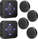 Dog Door Bell Wireless Doggie Doorbells for Potty Training with Waterproof Touch Button Dog Bells Included 2 Receivers and 4 Transmitters, Black