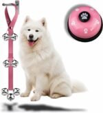 Dog Door Bell for Potty Training, 2-in-1 Set with Adjustable Hanging Bell(Includes 7 Stainless Steel Bells) and Metal Press Call Bell,Pink