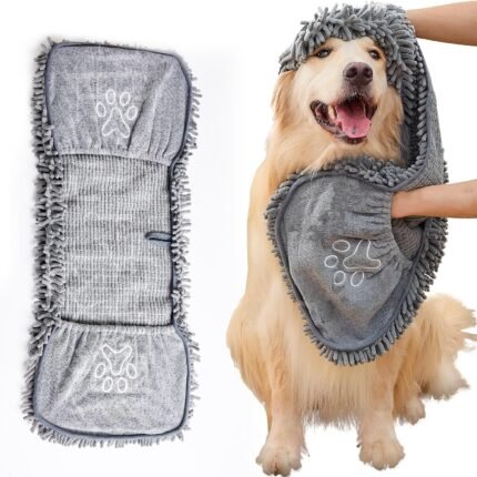 Dog Drying Towel, Absorbent Microfiber Bath Towel with Hand Pockets