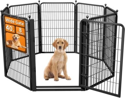 Dog Fence Outdoor Pens Outside,Portable Dog Play Pen 40" H 8 Panels Pet Playpen Exercise Pens for Puppys Small Medium Large Dogs RV Camping Yard Garden Indoor Wide Gate