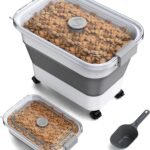 Dog Food Storage Container, 15-23 Lbs Collapsible Dog Food Container with Transparent Airtight Lid, Wheels and Scoop, Travel Pet Food Storage Container for Cat, Dog and Bird, Keep Dry Food Fresh