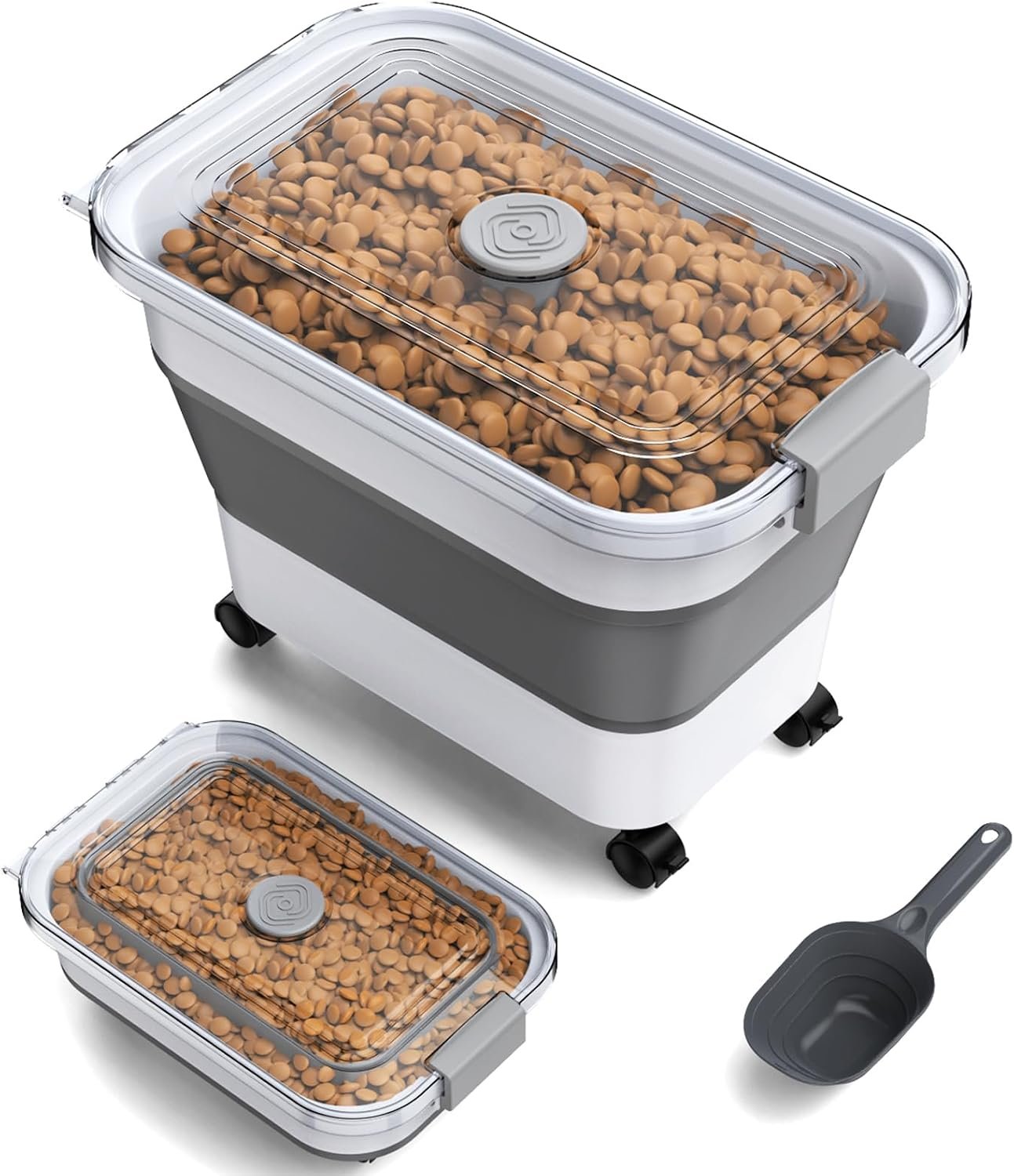 Dog Food Storage Container, 15-23 Lbs Collapsible Dog Food Container with Transparent Airtight Lid, Wheels and Scoop, Travel Pet Food Storage Container for Cat, Dog and Bird, Keep Dry Food Fresh Dog Food Storage Container, 15-23 Lbs Collapsible Dog Food Container with Transparent Airtight Lid, Wheels and Scoop, Travel Pet Food Storage Container for Cat, Dog and Bird, Keep Dry Food Fresh