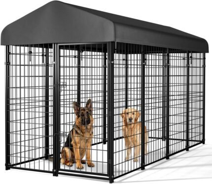 Dog Kennel Outside with Roof, 8’x6’x4′ Outdoor Dog Kennel