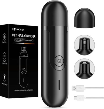 Dog Nail Grinder, Quiet and Low-Vibration Dog Nail Trimmers for Large Dogs, Medium, Small Dogs Cats Pets, Upgrade Professional Electric Pet Paws Toenail Grooming Tool Black