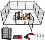 Dog Play Pen Indoors/Outdoor,32'' Portable Dog Fence with Easy-Carry Straps,12 Panels Dogs Pen Play Pen for Medium/Large Dogs,Rustproof Metal Pet Playpen for Camping RV Yard (with Two Doors)