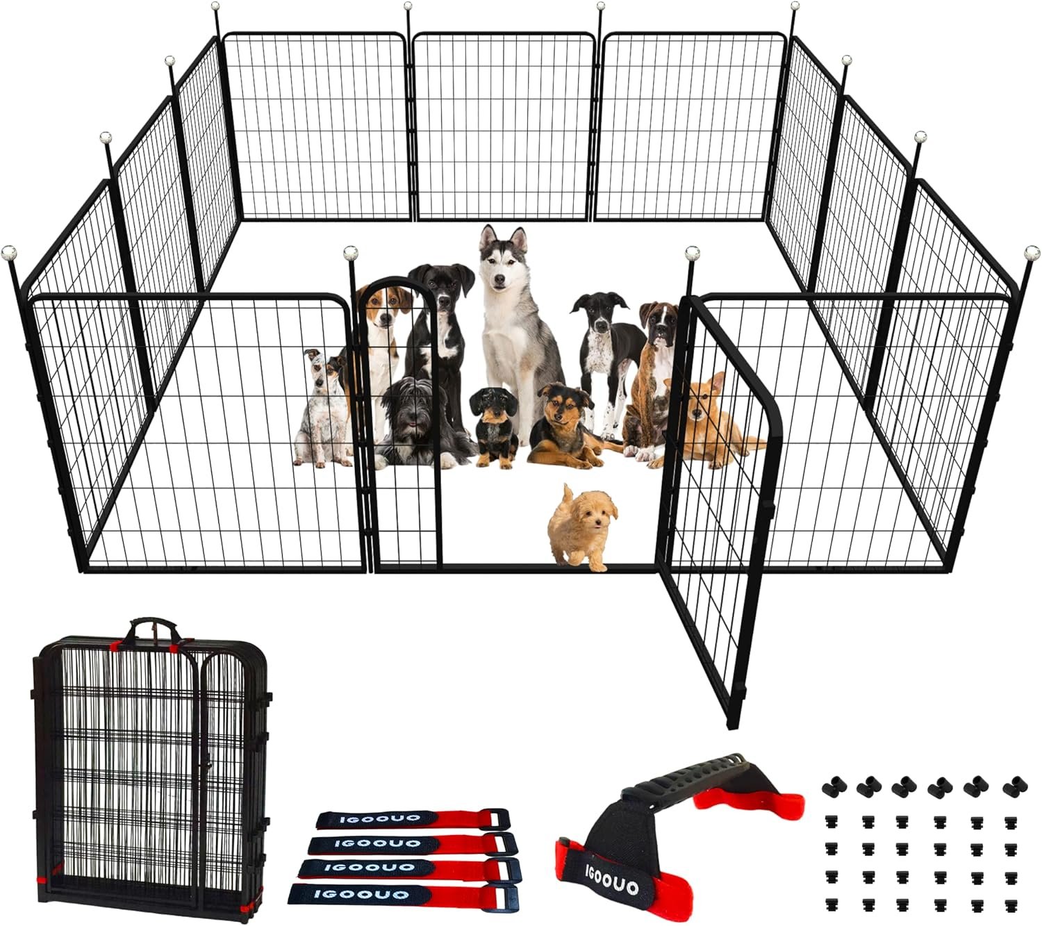 Dog Play Pen Indoors/Outdoor,32” Portable Dog Fence with Easy-Carry Straps,12 Panels Dogs Pen Play Pen for Medium/Large Dogs,Rustproof Metal Pet Playpen for Camping RV Yard (with Two Doors) Dog Play Pen Indoors/Outdoor,32” Portable Dog Fence with Easy-Carry Straps,12 Panels Dogs Pen Play Pen for Medium/Large Dogs,Rustproof Metal Pet Playpen for Camping RV Yard (with Two Doors)