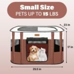 Dog Playpen - Foldable Cat Play Pens for Pubby, Kitten, Rabbit, Portable Pet Tent with Carring Bag for Indoor/Outdoor Travel Camping (Brown-Small) - Image 2