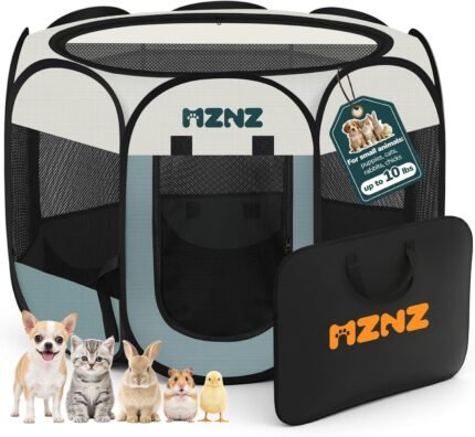Dog Playpen, Portable Cat Playpen Crate Indoor for Dogs Cats Rabbits, Foldable Small Animal Guinea Pigs Bunny Cage Enclosure for Outdoor, Pop Up Dogs Cats Tent Kennel with Carrying Case, Grey