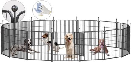 Dog Playpen,32/40/45 Inch Height in Heavy Duty, Folding Indoor Outdoor Anti-Rust Dog Exercise Fence, Portable Pet Playpen with Door for Large Medium Small Dogs and Pet (16 Panels, 32 Inch) Silver