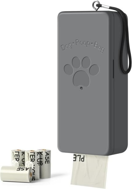 Dog Poop Bag Dispenser for Hanging Use, Grey Poop Bag Holder with Magnetic Closure, Includes 4 Rolls (60 Bags)