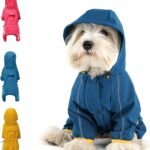 Dog Raincoat, Waterproof Dog Rain Jacket with Hood, Rain Coat with Leash Hole, Reflective Strap for Small Medium Dogs, Outdoor Adventures/Walking Lightweight Puppy (Blue,M)