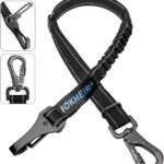 Dog Seat Belt 3-in-1 Car Harness for Dogs Adjustable Safety Seatbelt for Car Nylon Reflective Bungee Fabric Dog Car Harness with Clip Hook Latch & Buckle, Swivel Zinc Alloy Carabiner (Black)