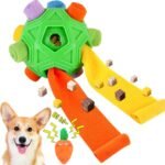 Dog Snuffle Ball-Interactive Puzzle Dog Toys Encourage Natural Foraging Skills Slow Feeder for Training and Stress Relief, Cloth Strip Hiding Food Dog Toys with Squeaky Carrot Toy for Any Size