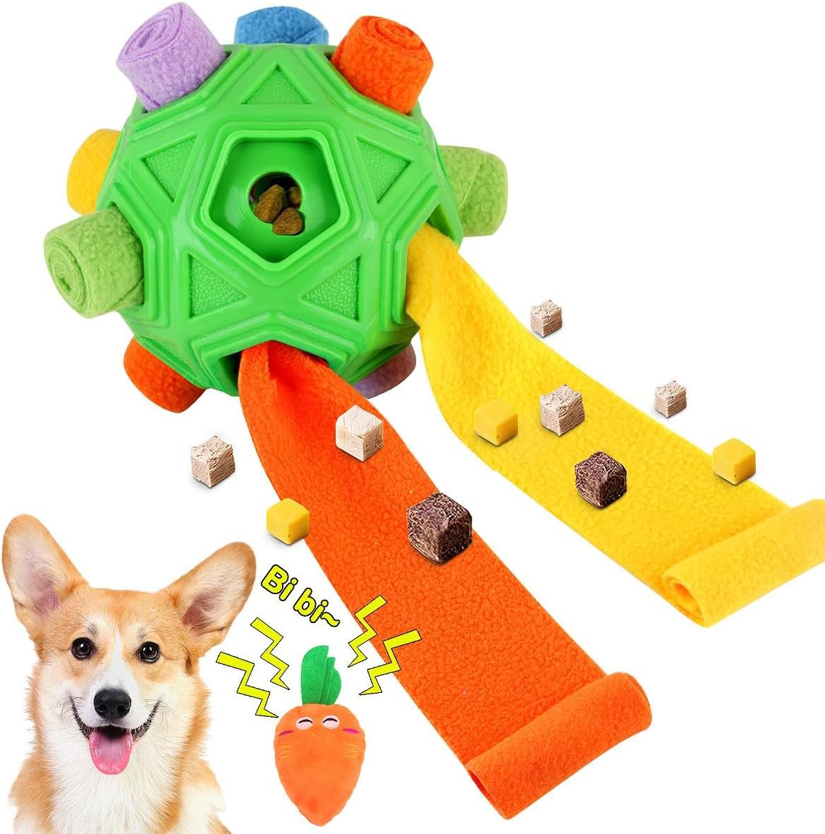 Dog Snuffle Ball-Interactive Puzzle Dog Toys Encourage Natural Foraging Skills Slow Feeder for Training and Stress Relief, Cloth Strip Hiding Food Dog Toys with Squeaky Carrot Toy for Any Size Dog Snuffle Ball-Interactive Puzzle Dog Toys Encourage Natural Foraging Skills Slow Feeder for Training and Stress Relief, Cloth Strip Hiding Food Dog Toys with Squeaky Carrot Toy for Any Size