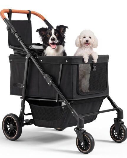 Dog Stroller for Medium & Large Dogs Up to 66 lbs, Pet Stroller for 2 Small Dogs with Adjustable Handle & Canopy, Sun Shades, Storage Organizer, Foldable & Ventilated,Black