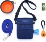 Dog Training Kit & Puppy Starter Set with 30ft Long Leash – Complete Recall System w/Magnetic Treat Pouch, Clicker, Collapsible Bowl & Waste Bags – Professional Tools (Navy Blue)