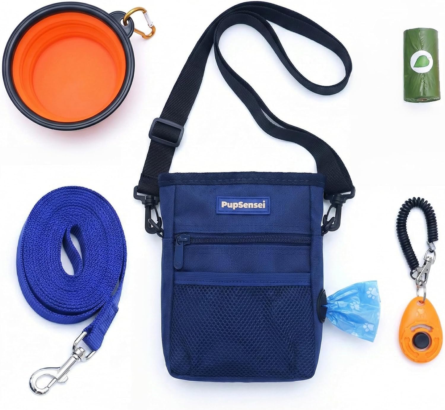 Dog Training Kit & Puppy Starter Set with 30ft Long Leash – Complete Recall System w/Magnetic Treat Pouch, Clicker, Collapsible Bowl & Waste Bags – Professional Tools (Navy Blue) Dog Training Kit & Puppy Starter Set with 30ft Long Leash – Complete Recall System w/Magnetic Treat Pouch, Clicker, Collapsible Bowl & Waste Bags – Professional Tools (Navy Blue)