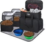Dog Travel Bag Airline Approved–Pet Travel Tote with Collapsible Bowls,Food Containers & Feeding Mat–Multi-Pocket Organizer for Dogs & Cats, Durable & Water-Resistant for Hiking,Trips,Outdoors