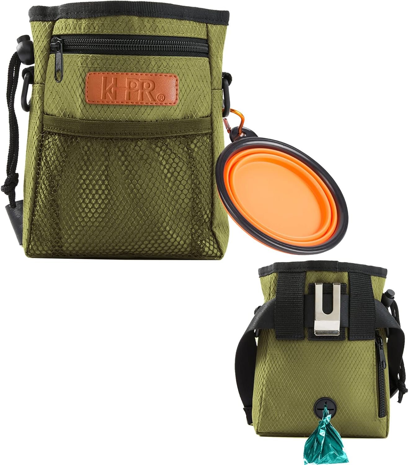 Dog Treat Training Pouch with Built-in Poop Bag Dispenser, Army Green Dog Treat Training Pouch with Built-in Poop Bag Dispenser, Army Green