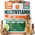 Dog Vitamins and Supplements 250 Chews – 26 in 1 Dog Multivitamin Soft Chews with Glucosamine, Chondroitin, Probiotics, Omega 3 – Hip & Joint, Skin & Coat, Immune Support – Chicken Flavor