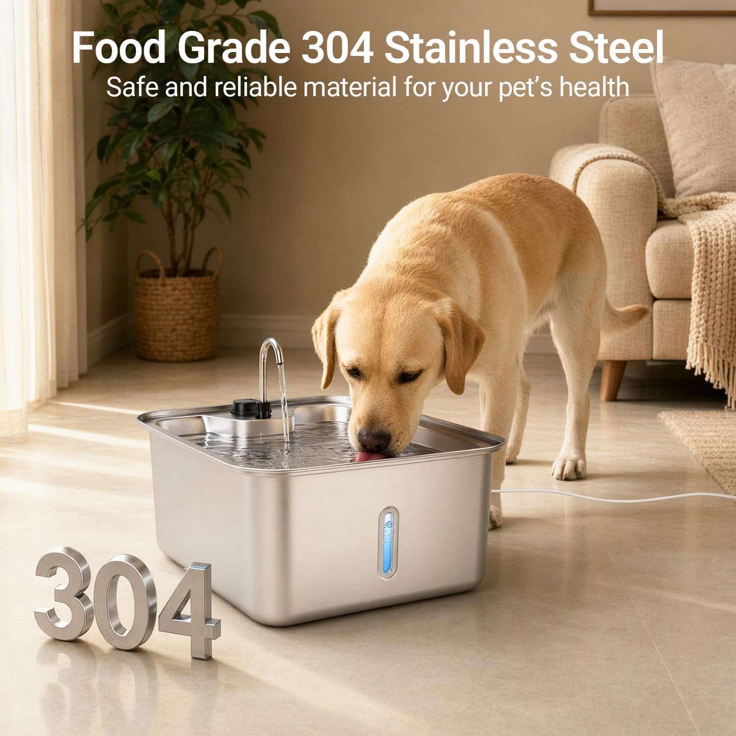 Dog Water Fountain, 4.5Gal/17L Quiet LED Blue Light Stainless Steel Pet Water Fountain for Large Dogs Indoor with 3 Replacement Filters, Multi-Filtration & Deeper Drinking Surface - Image 2