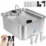 Dog Water Fountain, 4.5Gal/17L Quiet LED Blue Light Stainless Steel Pet Water Fountain for Large Dogs Indoor with 3 Replacement Filters, Multi-Filtration & Deeper Drinking Surface