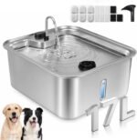 Dog Water Fountain, 4.5Gal/17L Quiet LED Blue Light Stainless Steel Pet Water Fountain for Large Dogs Indoor with 3 Replacement Filters, Multi-Filtration & Deeper Drinking Surface