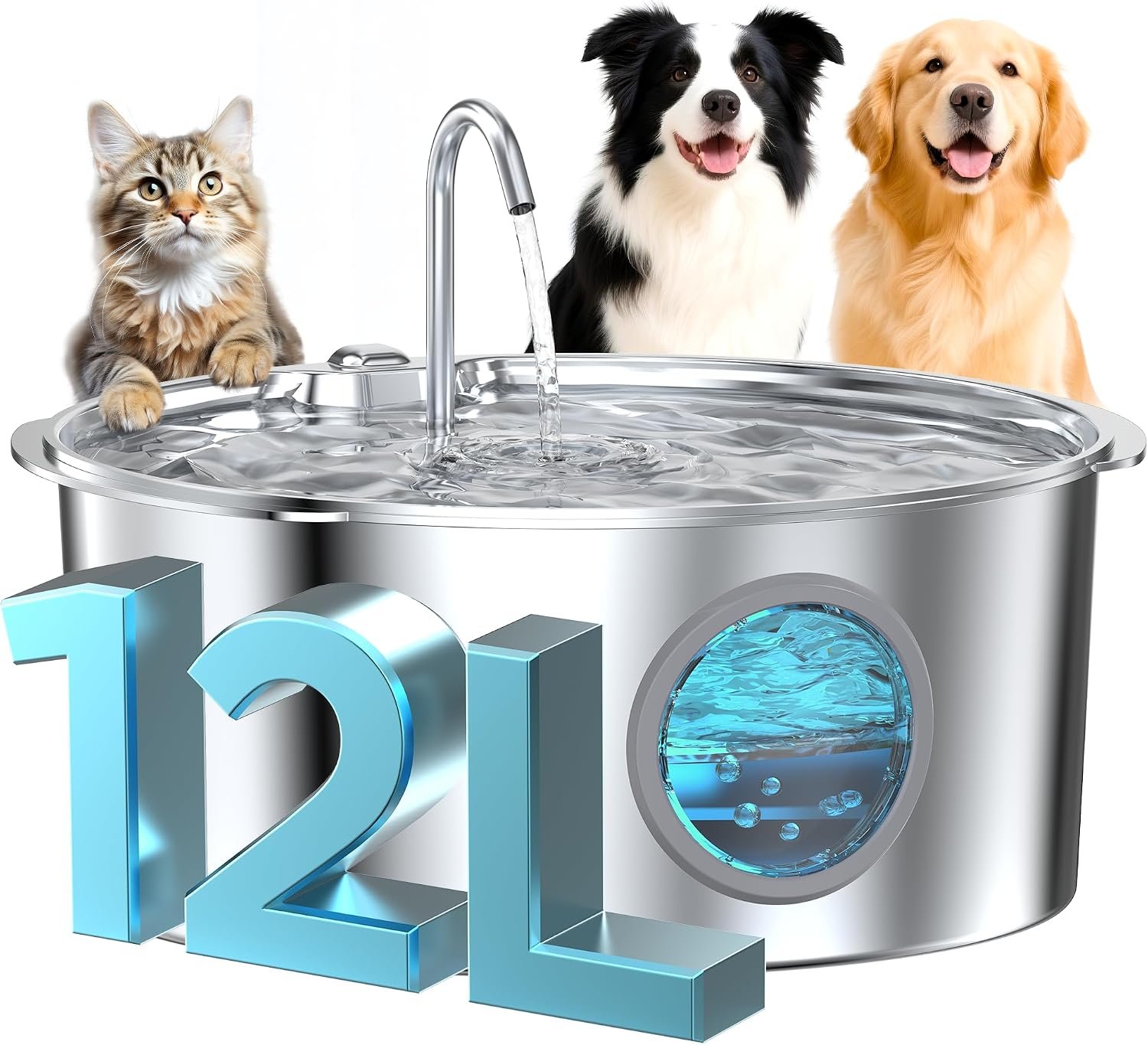 Dog Water Fountain for Large Dogs: Stainless Steel Dog Fountain Water Bowl Dog Water Fountain for Large Dogs: Stainless Steel Dog Fountain Water Bowl