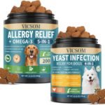 Dog Yeast Infection Treatment & Dog Allergy Relief Bundle, 2 x 200 Soft Chews with Caprylic Acid, Omega 3 & Probiotics, Anti Yeast Support for Itchy Skin, Paw Licking, Ear Odor, Gut, Immune & Coat
