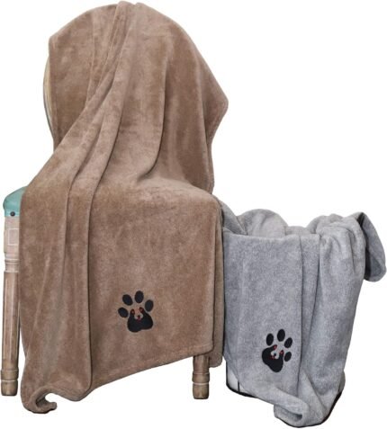 Dogvingpk Extra Large Dog Towels for Drying Dogs 2 Pack – Super Absorbent Soft Quick Dry Microfiber Pet Bath Towel for Large & Medium Dogs, 55 * 36 Inch Grey and Brown
