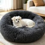 Donut Cat Bed, Calming Dog Beds for Small Dogs & Indoor Cats, Dark Dray
