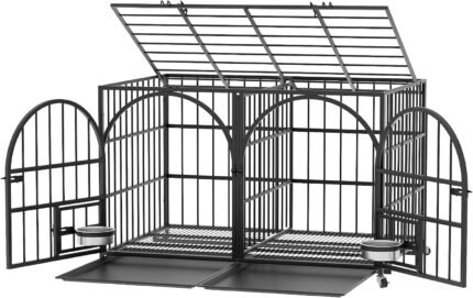 Dosker 42" Heavy Duty Metal Dog Crate Cage with Divider,Escape-Proof Kennel