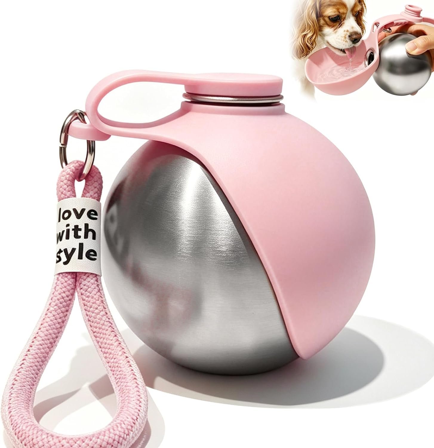 Drain-Back Stainless Steel Portable Dog Water Bottle with Bowl for Walks Drain-Back Stainless Steel Portable Dog Water Bottle with Bowl for Walks