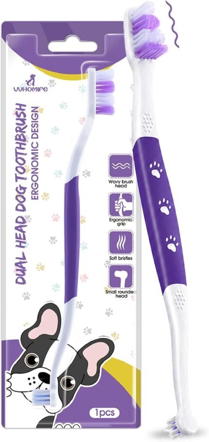 Dual-Head Dog Toothbrush for Medium & Large Dogs, Purple