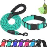Dynmeow Reflective Dog Collar and Leash Set for Large Dogs, Teal