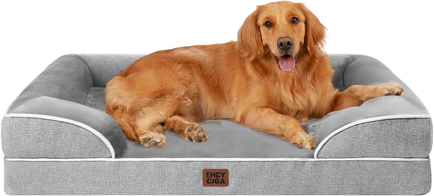EHEYCIGA Orthopedic Dog Beds for Large Dogs, Waterproof Memory Foam Large Dog Bed with Sides, Non-Slip Bottom and Egg-Crate Foam Pet Couch Bed with Washable Removable Cover, Grey EHEYCIGA Orthopedic Dog Beds for Large Dogs, Waterproof Memory Foam Large Dog Bed with Sides, Non-Slip Bottom and Egg-Crate Foam Pet Couch Bed with Washable Removable Cover, Grey