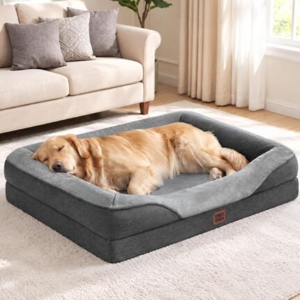 EHEYCIGA Orthopedic XL Dog Bed for Large Dog, Memory Foam Dog Couch, Grey