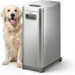 EKO 45 lb Airtight Dog Food Storage Container, Stainless Steel Pet Food Container for Kibble, Cat Food & Bird Seed, Lockable Lid, Magnetic Scoop, BPA-Free Inner Bucket, Wheels