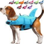 EMUST Shark Dog Life Jackets for Water Safety – Adjustable Ripstop Pet Life Vest with Rescue Handle for Swimming Pool, Beach, Boating (L, Pool Blue)