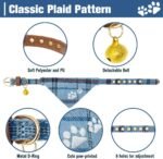 EXPAWLORER Puppy Collar and Leash Set - Embroidery Pawprints Plaid Dog Collar and Dog Leash Set, Bow Tie and Bandana Dog Collar with Bell, Cute Collar and Leash for Dogs Cats Outdoor Walking, Blue S - Image 2